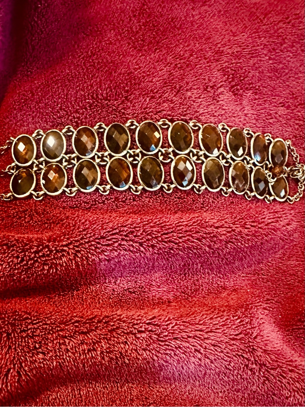 Gold-Tone Bronze Glass Stone Link Bracelet - Women Jewelry